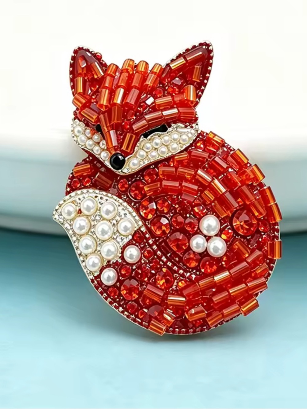Red Fox Crystal Pearl Brooch